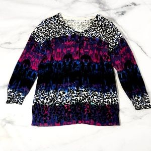 Joseph A. Blue & Purple Leopard Cardigan Sweater